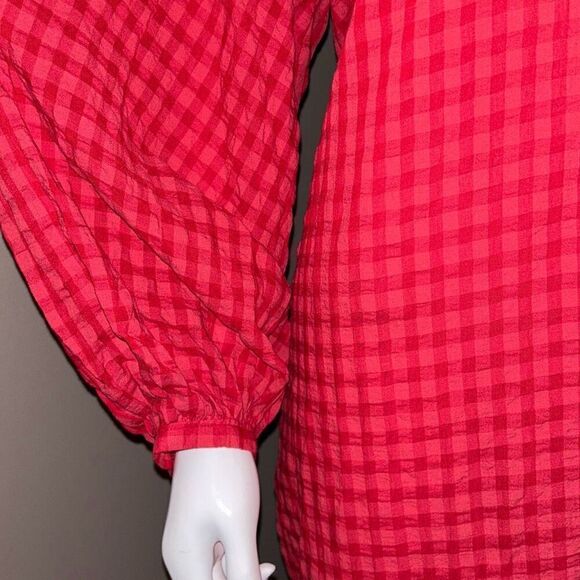 Banana Republic Balloon Sleeve Mini Dress Medium Red Check Gingham - Picture 7 of 9